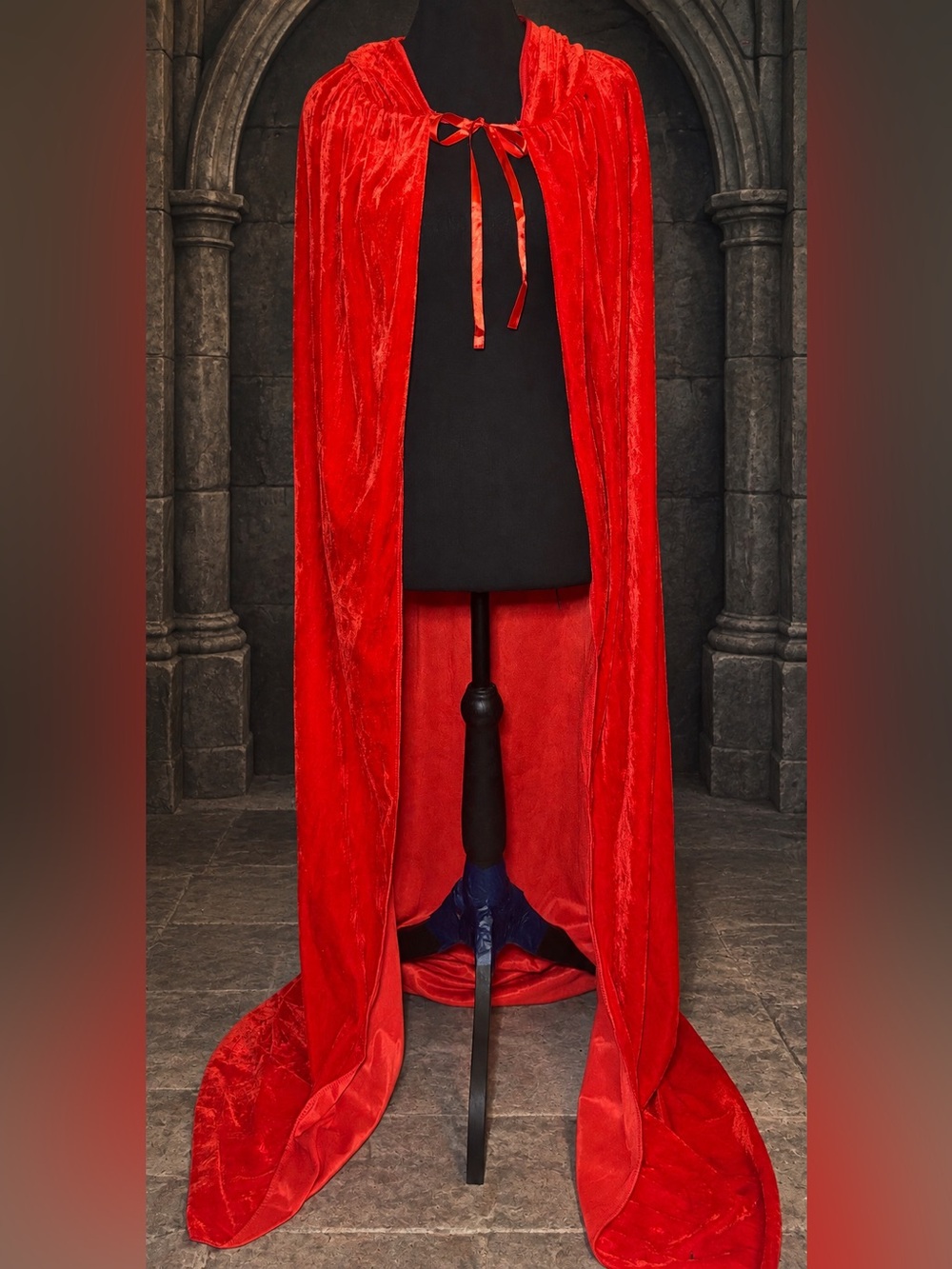 VGLook Red Velvet Hooded Cape Gothic Vampire Cloak 57in